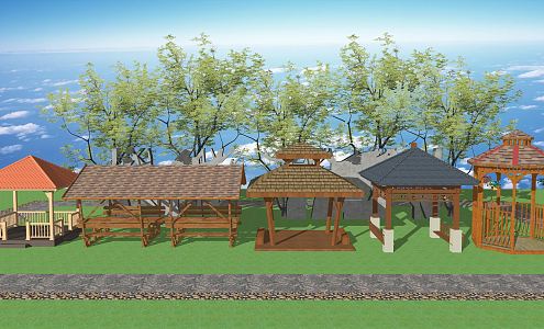 New Chinese Style Pavilion Wooden Pavilion Anticorrosive Wooden Pavilion Landscape Pavilion 3d model