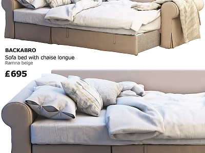 Ranna Beige Sofa Bed With Chaise Longue And Comfortable Bedding Design 3d model