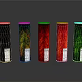 Cylindrical Containers With Red Green Gradient Colors Reflective Surface And White Labels
