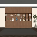 Wooden Bookcase with Built-in Lighting Open Shelves Books and Decorative Items in Modern Interior