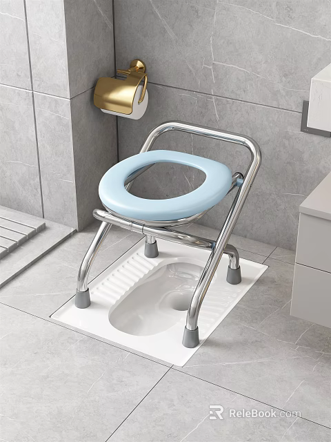 Sturdy Toilet Seat Chair With Stainless Steel Frame Blue Cushioned Seat And Non Slip Base 3d model 