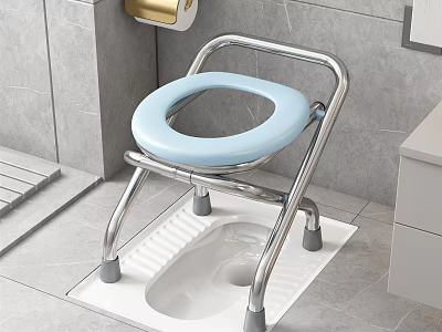 Sturdy Toilet Seat Chair With Stainless Steel Frame Blue Cushioned Seat And Non Slip Base 3d model
