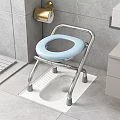 Sturdy Toilet Seat Chair With Stainless Steel Frame Blue Cushioned Seat And Non Slip Base