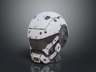 White Mechanical Weapon Helmet With Futuristic Sci Fi Armor And Sensor Components 3d model