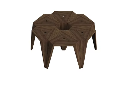 Modern Hexagonal Wooden Stool With Geometric Design Multiple Legs And Wood Grain Surface 3d model