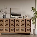 Elegant Wooden Entryway Cabinet Sideboard With Storage Drawers And Decorative Plants