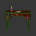 Classic Dark Wooden Desk With Drawers Gold Candle Holder And Book