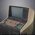 Vintage Electronic Computer With Retro Case Blue Screen And Colorful Keyboard