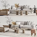 Modern Sofa And Coffee Table Set With Woven Accent Chair Decorative Pillows And Side Tables