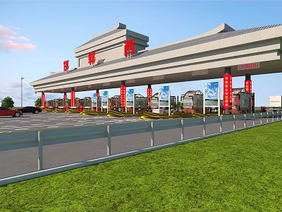 Highway Service Area Featuring Traditional Chinese Architecture Green Lawns And Parking Spaces 3d model