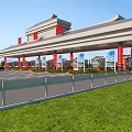 Highway Service Area Featuring Traditional Chinese Architecture Green Lawns And Parking Spaces