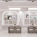 Elegant Modern Open Dining Room With White Marble Table Wall Art And Green Plants