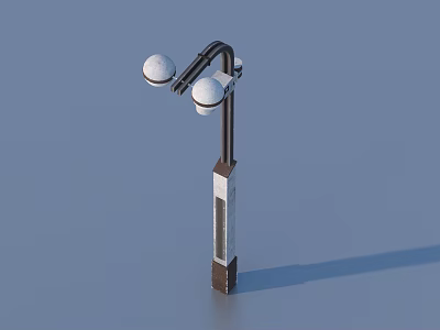 Modern Street Lamp Design With Two Spherical White Bulbs And Black Pole 3d model