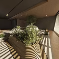 Modern Indoor Space With Wooden Flooring Blinds Light And Green Plants