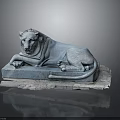 Reclining Blue Lion Statue With Detailed Stone Base And Lifelike Features