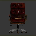 Brown Leather Office Chair Featuring Padded Back Armrests Metal Wheels And Book On Seat