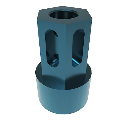 Blue Industrial Component With Hexagonal Top Circular Base And Two Holes 3d model