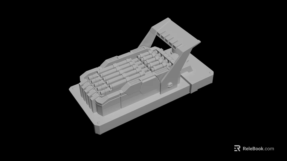 Gray 3D Model of Engineering Mechanical Component With Strip Design Bracket and Base Structure 3d model 