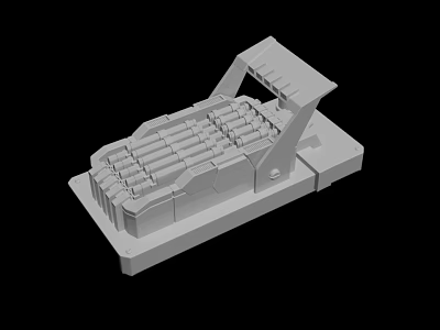 Gray 3D Model of Engineering Mechanical Component With Strip Design Bracket and Base Structure 3d model