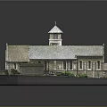 Cartoon Scenery of a Church with Clock Tower Gray Roof Brown Walls and Green Lawn