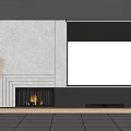 Modern TV Background Wall Design With Gray Wall Projection Screen And Fireplace Flames 3d model