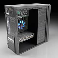 Open Design Computer Case Featuring Blue LED Cooling Fan And Graphics Card 3d model