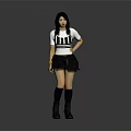 Woman Standing With Hands On Hips In White T Shirt Black Skirt Boots Gray Background