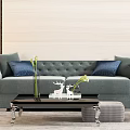 Light Gray Sofa With Blue Cushions And Black Coffee Table Set In Minimalist Living Room
