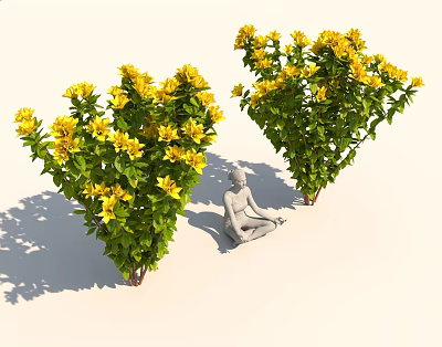 Heart Shaped Plants With Lush Green Leaves And Vibrant Yellow Flowers Near Meditating Figure 3d model