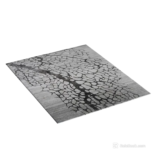 Modern Square Rug Featuring Gray Background And Black Cracked Pattern Design 3d model 
