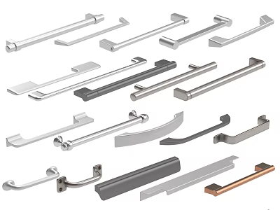 Various Modern Metal Cabinet Handles with Different Shapes and Finishes 3d model