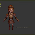 Detailed Skeleton Warrior 3D Character With Orange Armor Helmet And Spear