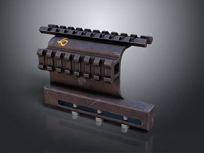 Mechanical Part With Gear Like Structure Dark Brown Metal Orange Symbol Curved Design Support Base 3d model