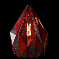 Geometric Chandelier with Transparent Glass Panels and Metal Frame Modern Design Reflective Light Effect