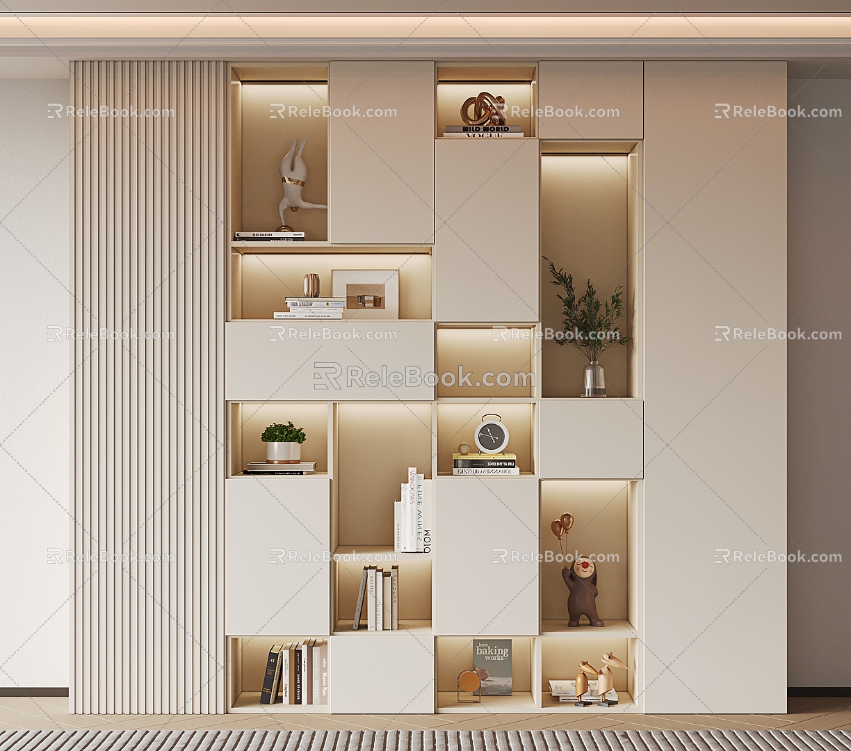 Modern Bookcase Cream Decorative Bookcase 3d model