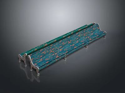 Teal Woven Outdoor Bench With Silver Metal Frame And Decorative Patterns 3d model