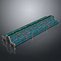 Teal Woven Outdoor Bench With Silver Metal Frame And Decorative Patterns