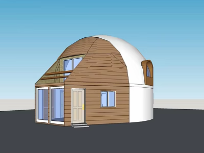 Unique Dome Shaped House With Wooden Walls White Exterior And Glass Windows Door 3d model