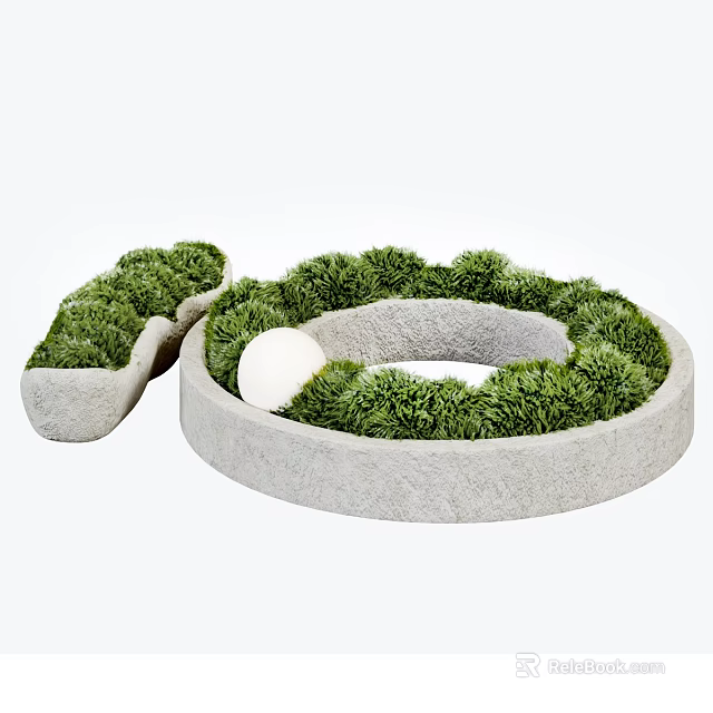 Public Facility Featuring Circular And Irregular Stone Structures Covered With Green Grass And White Sphere 3d model 