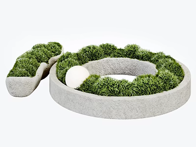 Public Facility Featuring Circular And Irregular Stone Structures Covered With Green Grass And White Sphere 3d model