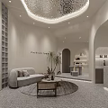 Modern Clothing Store Interior With Sofa Plant Counter And Display Shelves