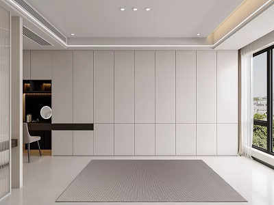Modern White Whole Wall Wardrobe Interior Design With Study Desk And Storage 3d model