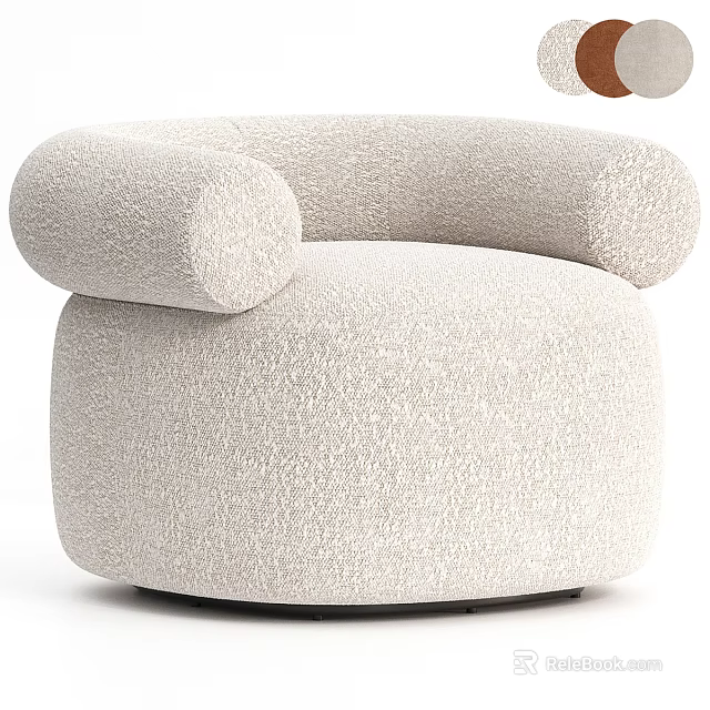 Beige Plush Single Seater Sofa With Rounded Armrests And Swivel Base 3d model 