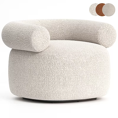 Beige Plush Single Seater Sofa With Rounded Armrests And Swivel Base 3d model
