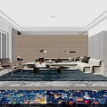 Modern Open Plan Living And Dining Room With Cozy Furniture And Elegant Marble Flooring