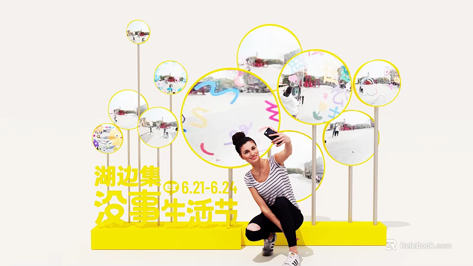 Lakeside Town Leisure Life Festival June 21 to 22 Girl Taking Selfie With Mirror Decorations 3d model 