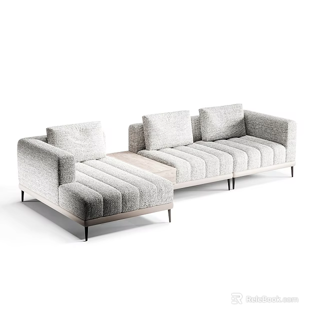 Light Gray Modern Fabric Three-Seater Sofa With Soft Cushions And Metal Legs 3d model 