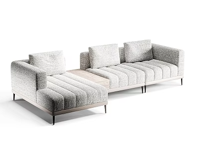 Light Gray Modern Fabric Three-Seater Sofa With Soft Cushions And Metal Legs 3d model