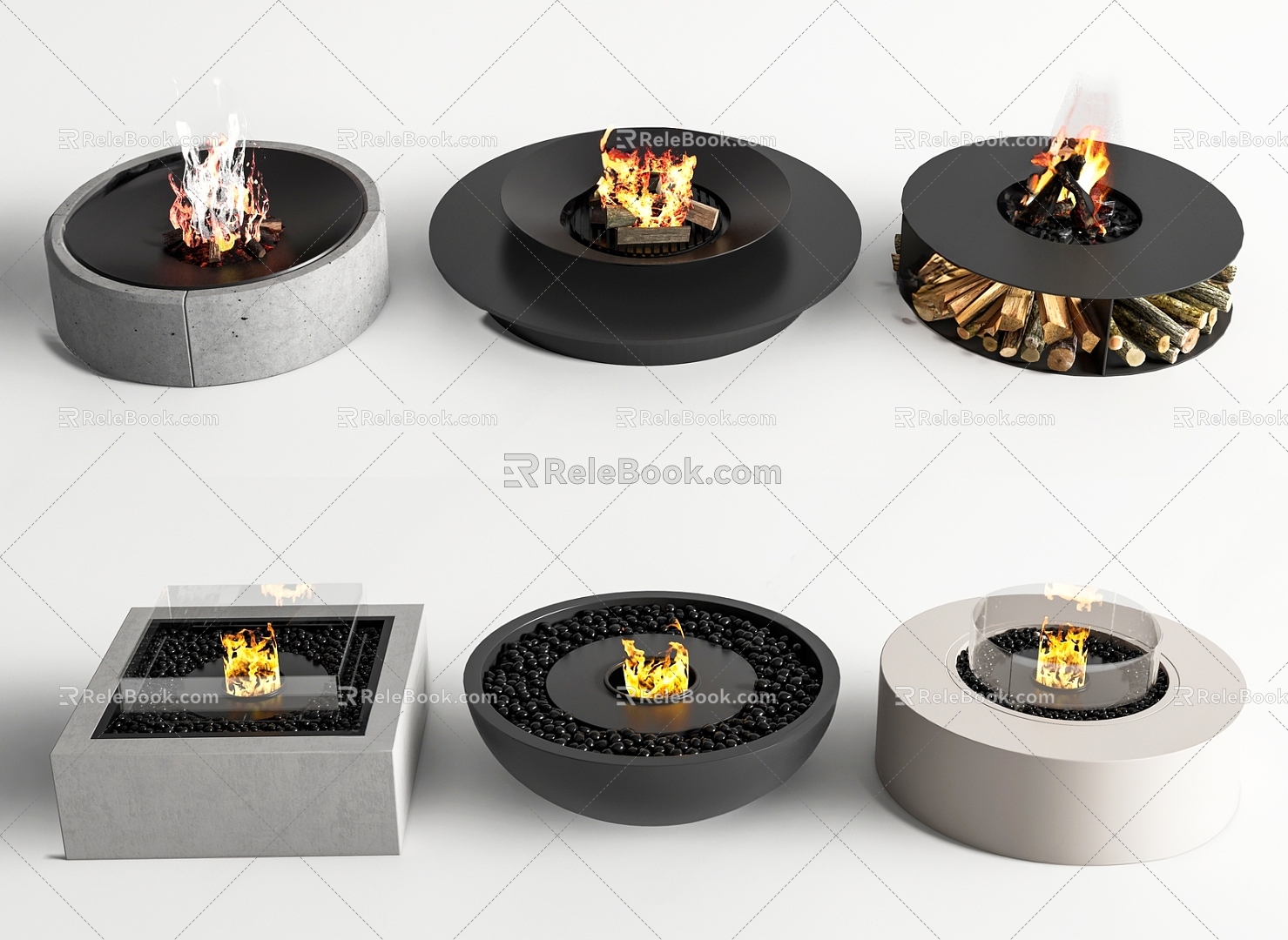 Modern Quiet Fireplace Encircled Fire Bonfire Firewood Fireplace Flame 3d model