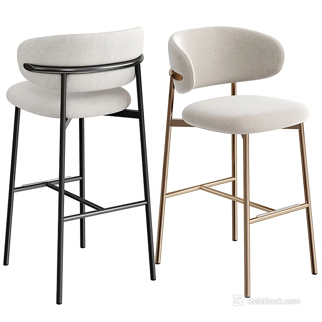Modern Bar Stools With Black And Gold Metal Frames And Upholstered Seats 3d model 